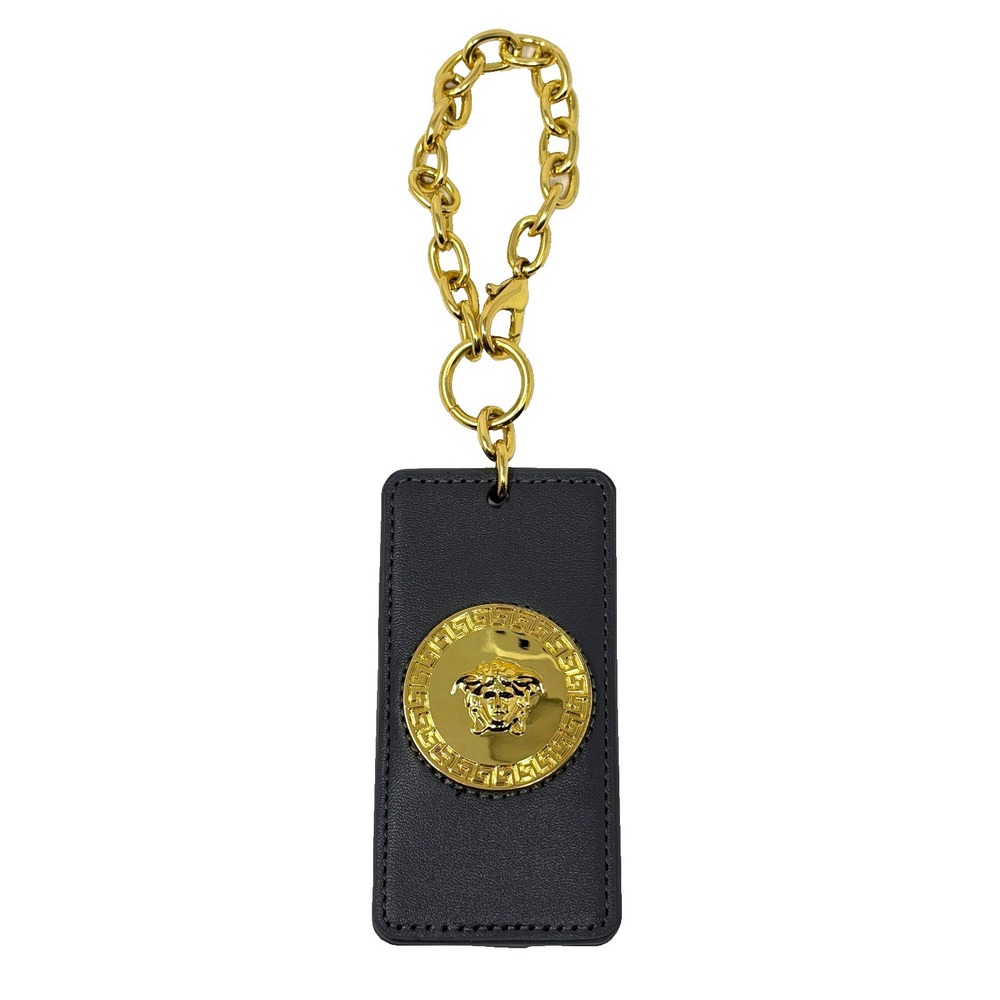 Versace Medusa Luggage Tag Black Gold Chain Travel Bag Accessory